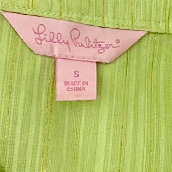 Lilly Pulizer Small Green Metallic Split Neck 3/4 Sleeve Dress - Picture 6 of 9